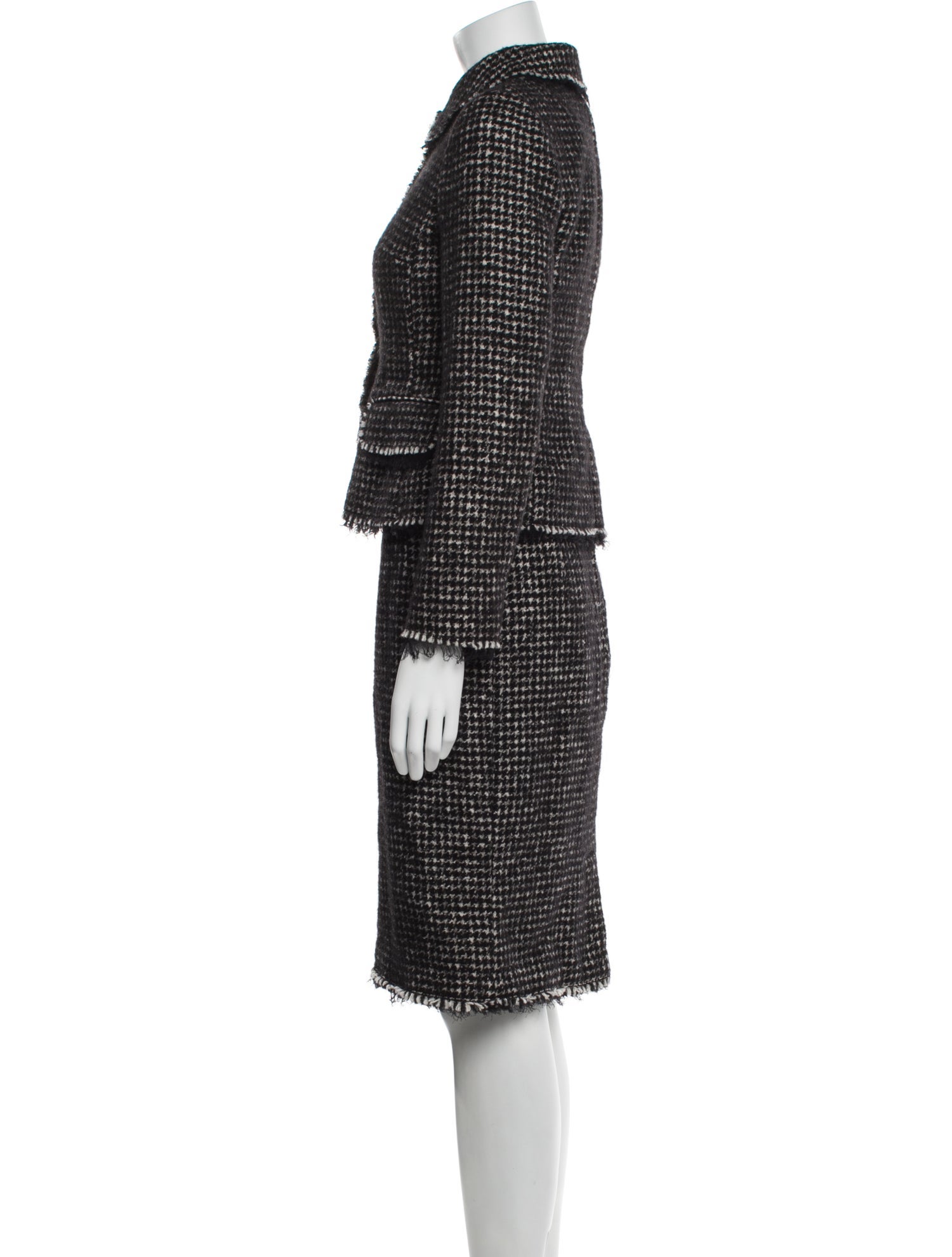 Dolce & Gabbana Tweed Pattern Mesh Accents Skirt Suit