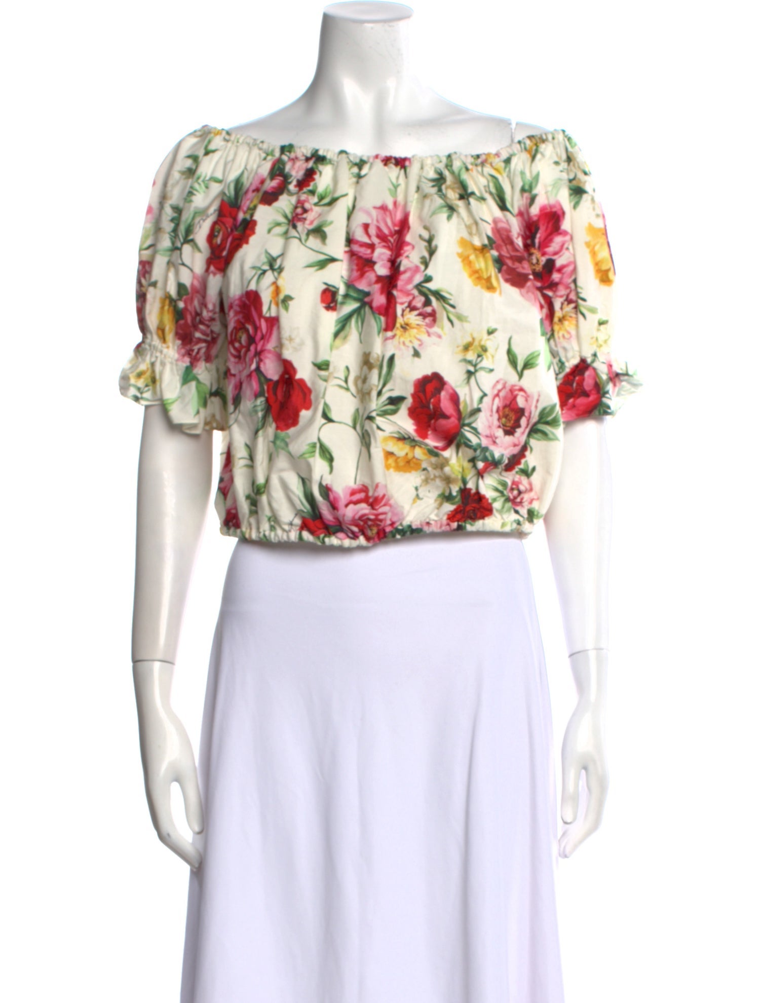 Dolce & Gabbana Floral Print Off-The-Shoulder Crop Top