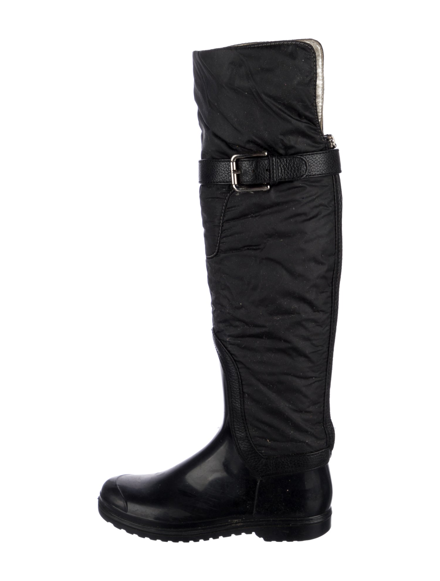Dolce & Gabbana Nylon Leather Trim Embellishment Rain Boots