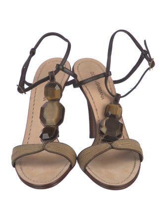 Dolce & Gabbana Leather Crystal Embellishments T-Strap Sandals