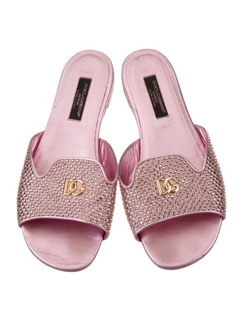 Dolce & Gabbana Satin Crystal Embellishments Slides