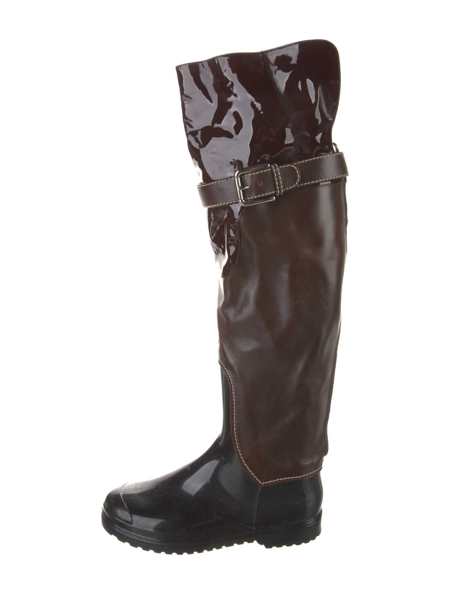 Dolce & Gabbana Leather Colorblock Pattern Rain Boots