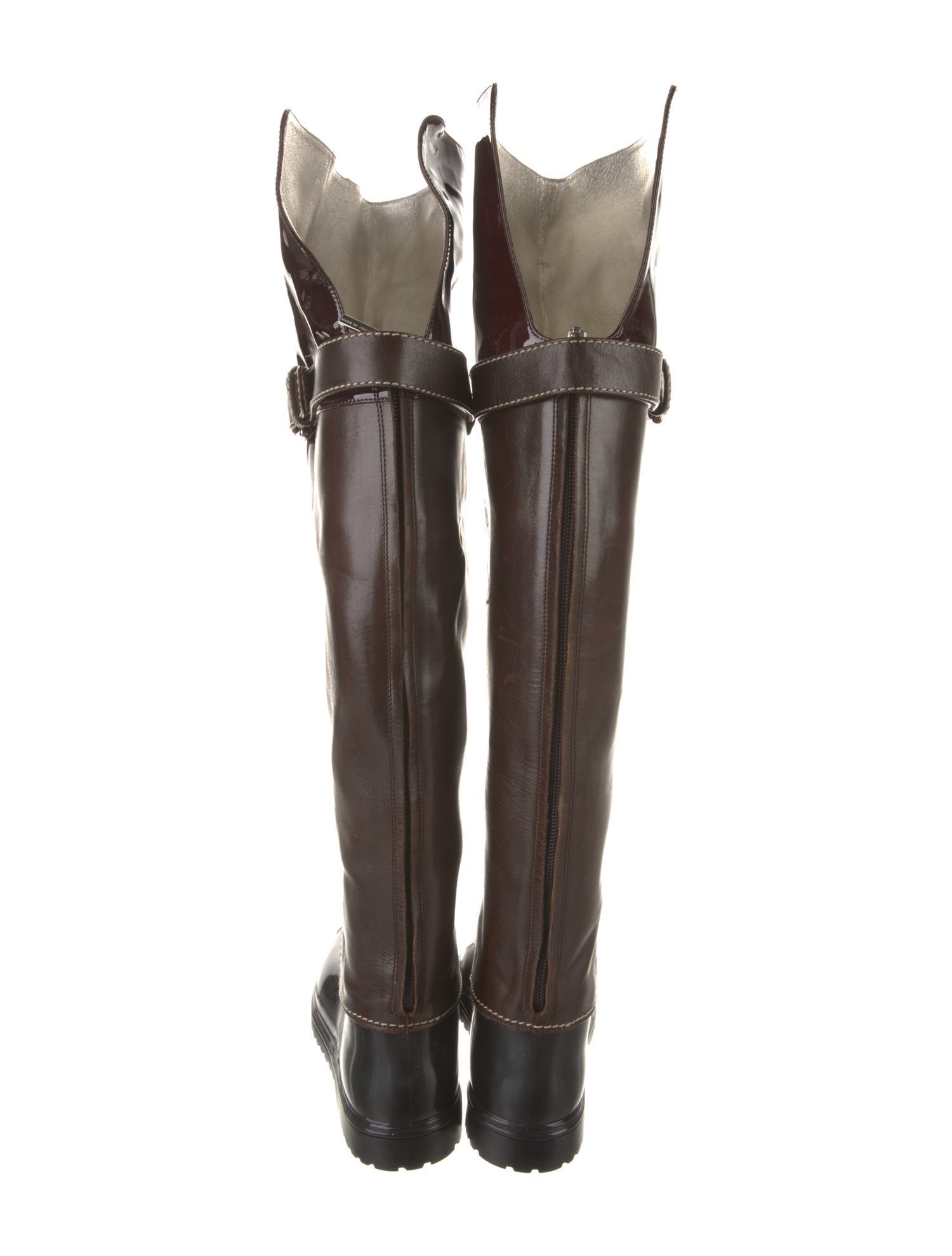 Dolce & Gabbana Leather Colorblock Pattern Rain Boots