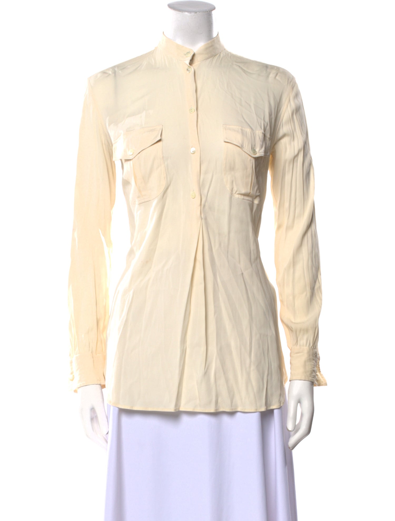 Dolce & Gabbana Silk Mock Neck Button-Up Top