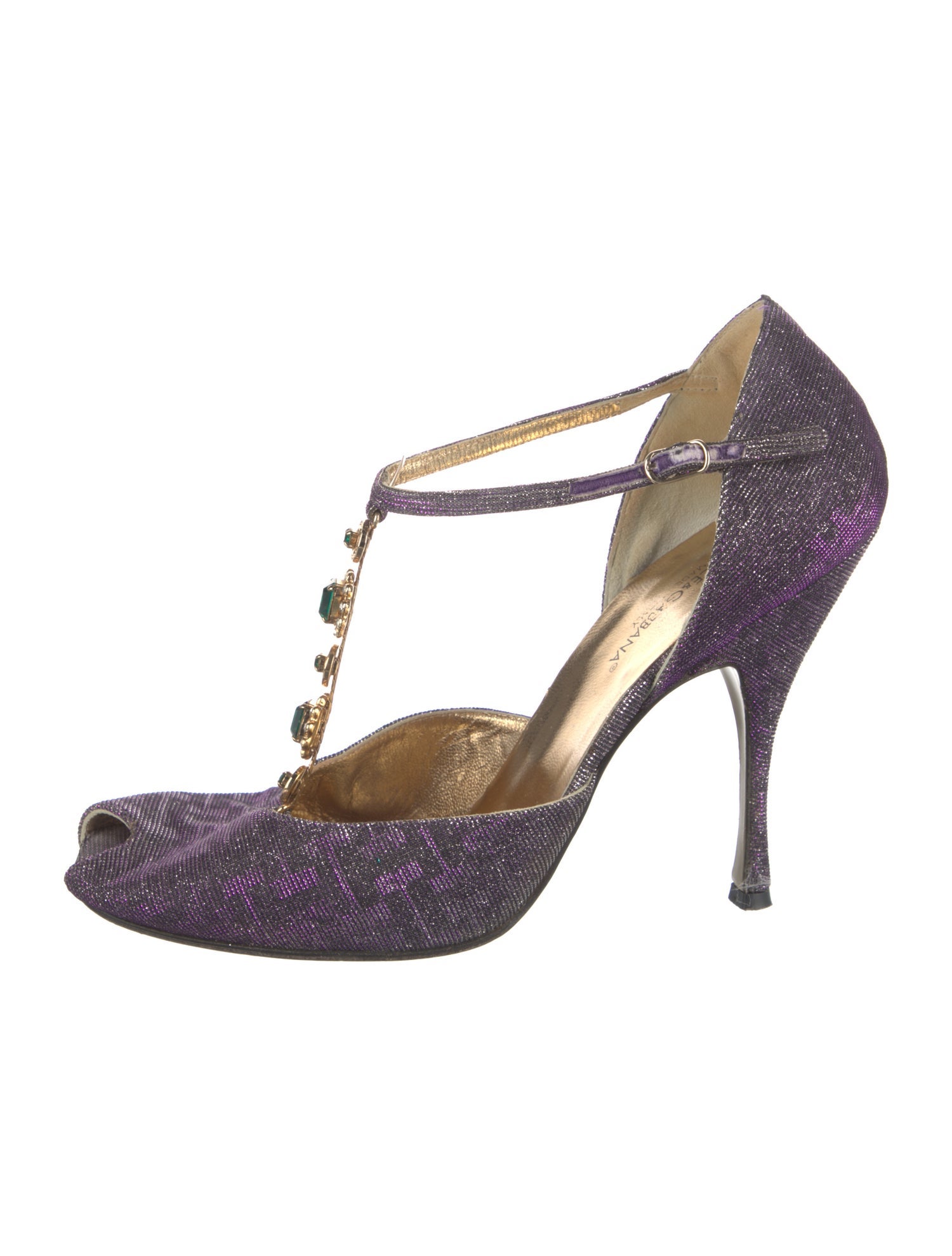 Dolce & Gabbana Printed Crystal Embellishments T-Strap Pumps