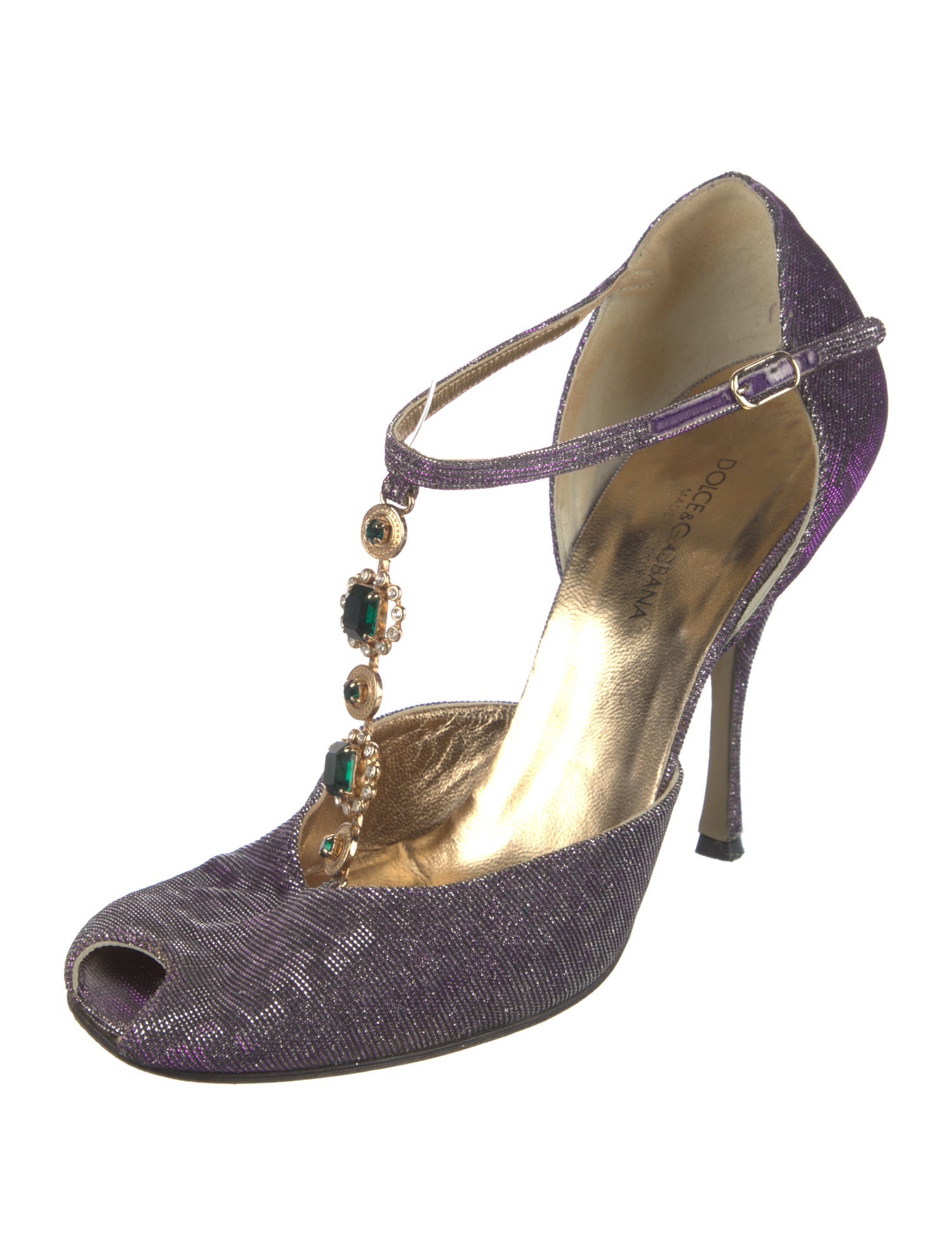 Dolce & Gabbana Printed Crystal Embellishments T-Strap Pumps