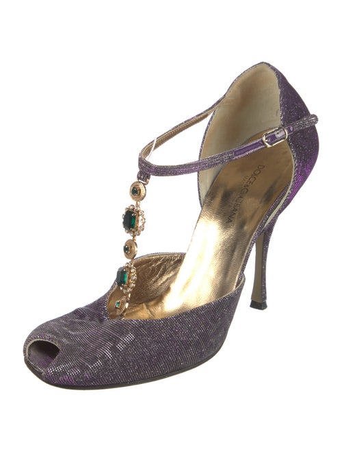 Dolce & Gabbana Printed Crystal Embellishments T-Strap Pumps