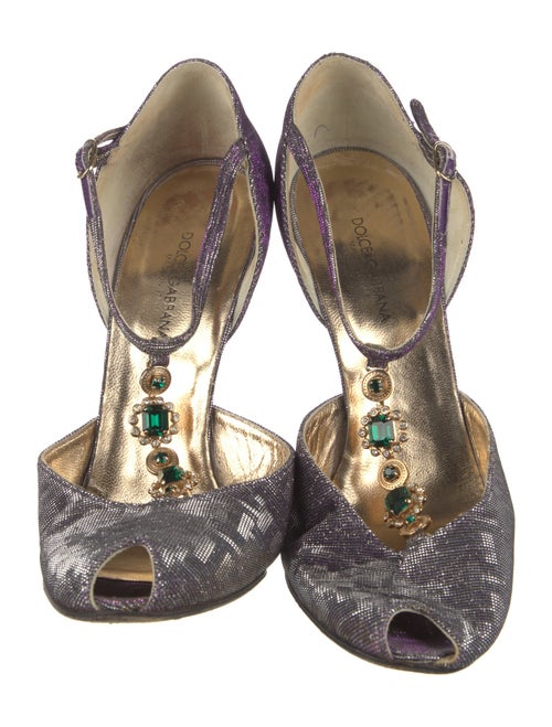 Dolce & Gabbana Printed Crystal Embellishments T-Strap Pumps