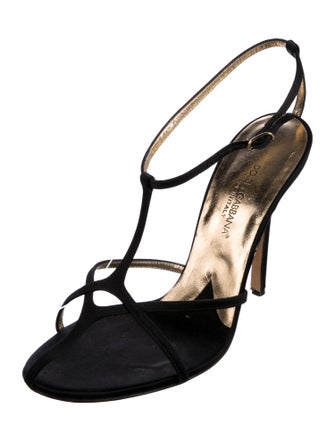 Dolce & Gabbana Satin Crystal Embellishments T-Strap Sandals