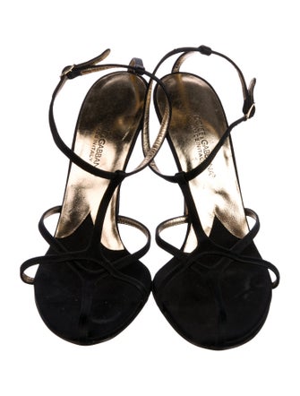 Dolce & Gabbana Satin Crystal Embellishments T-Strap Sandals