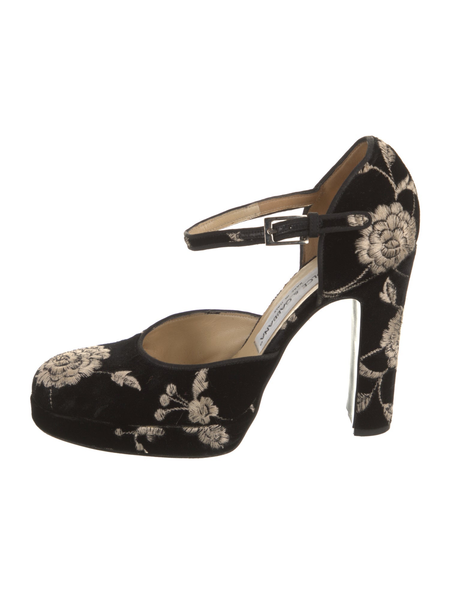 Dolce & Gabbana Velvet Floral Print D'Orsay Pumps
