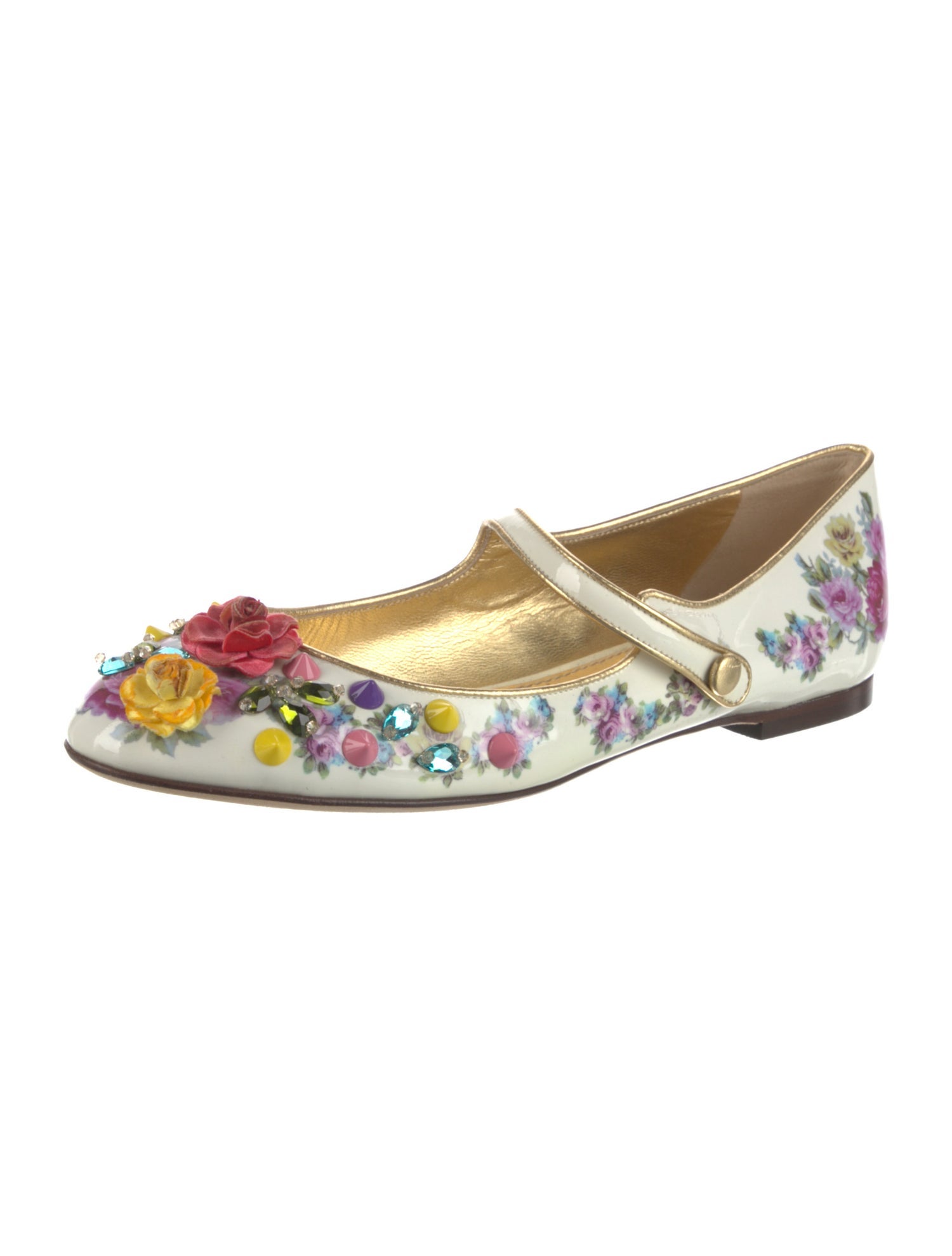 Dolce & Gabbana Patent Leather Floral Print Mary Jane Flats