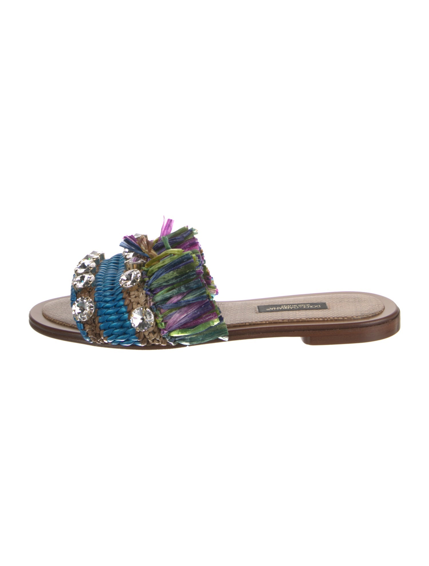 Dolce & Gabbana Raffia Colorblock Pattern Slides