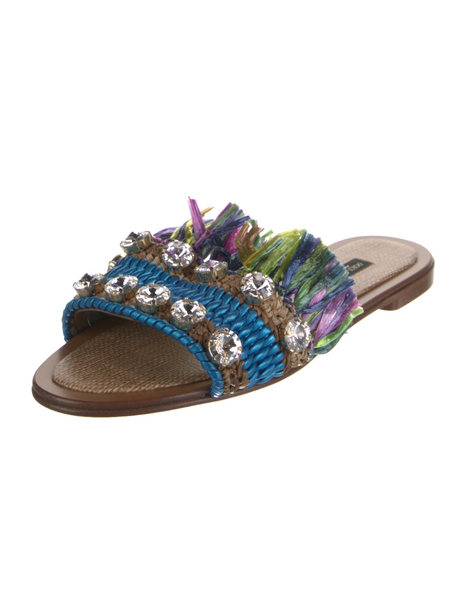 Dolce & Gabbana Raffia Colorblock Pattern Slides