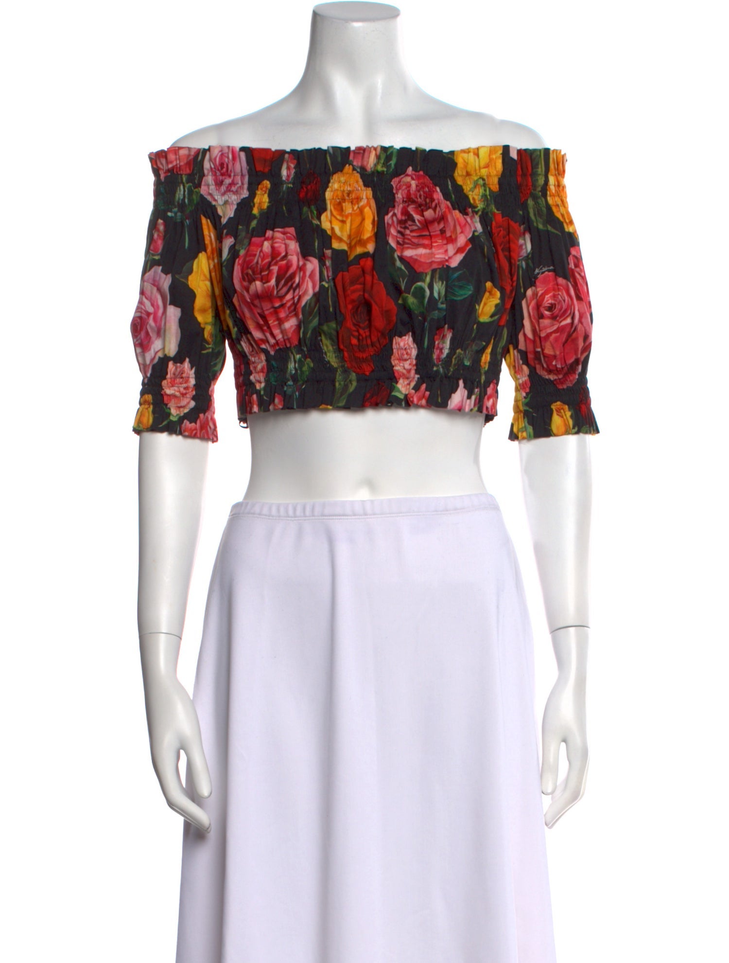Dolce & Gabbana Floral Print Off-The-Shoulder Crop Top