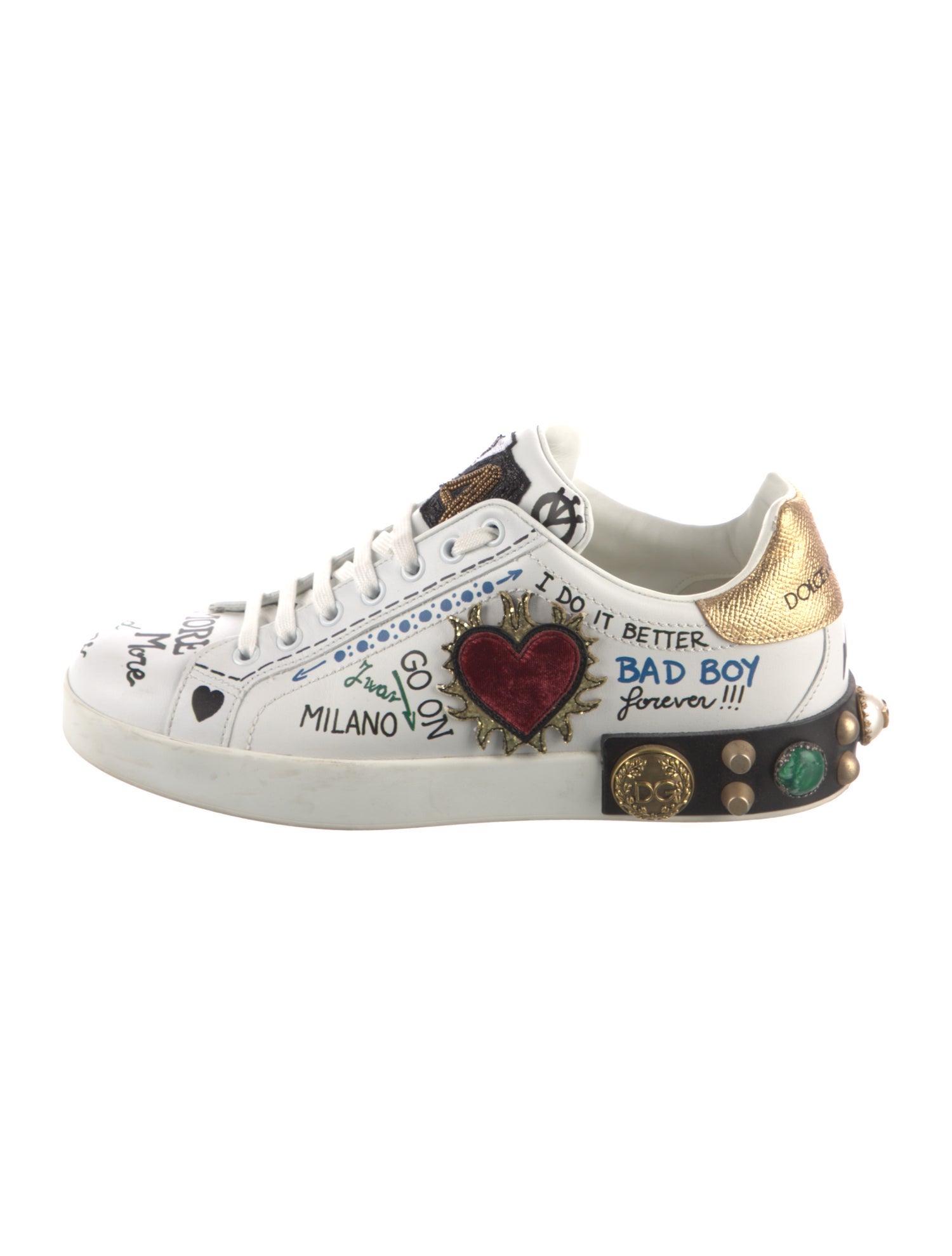 Dolce & Gabbana Faux Pearl Accents Leather Sneakers