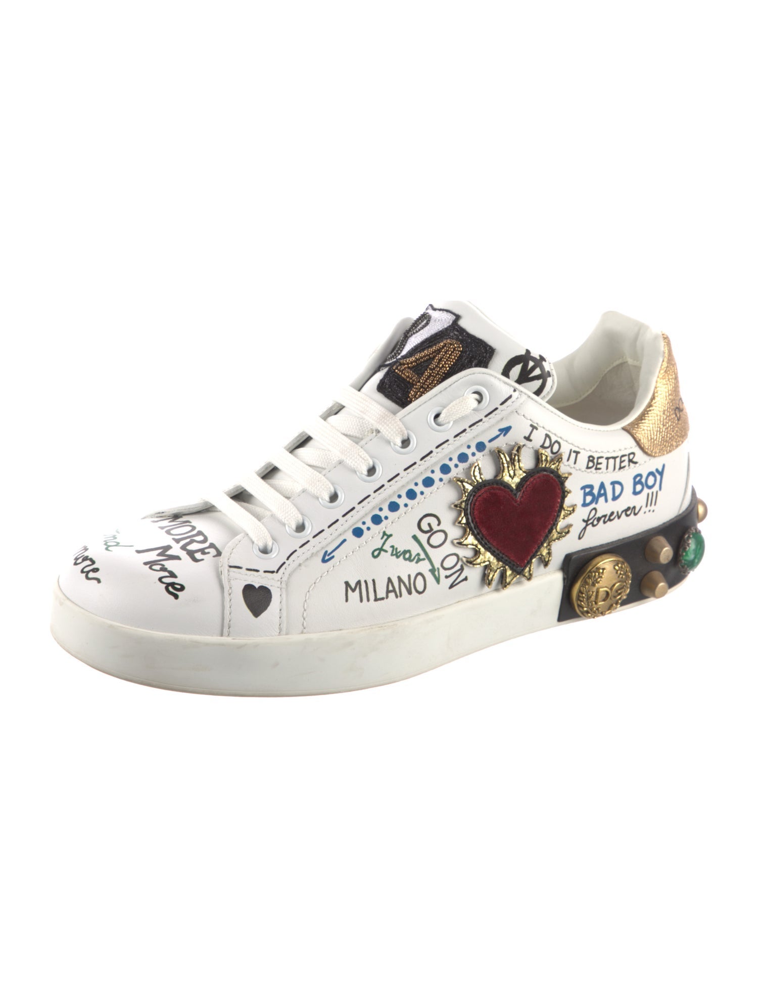 Dolce & Gabbana Faux Pearl Accents Leather Sneakers
