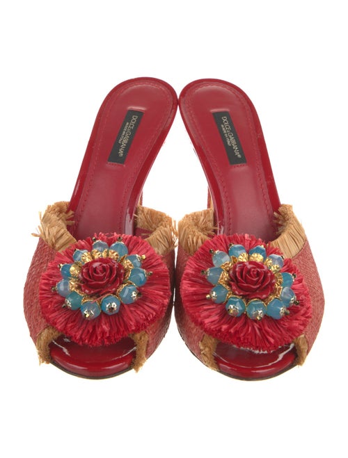 Dolce & Gabbana Raffia Floral Print Slides