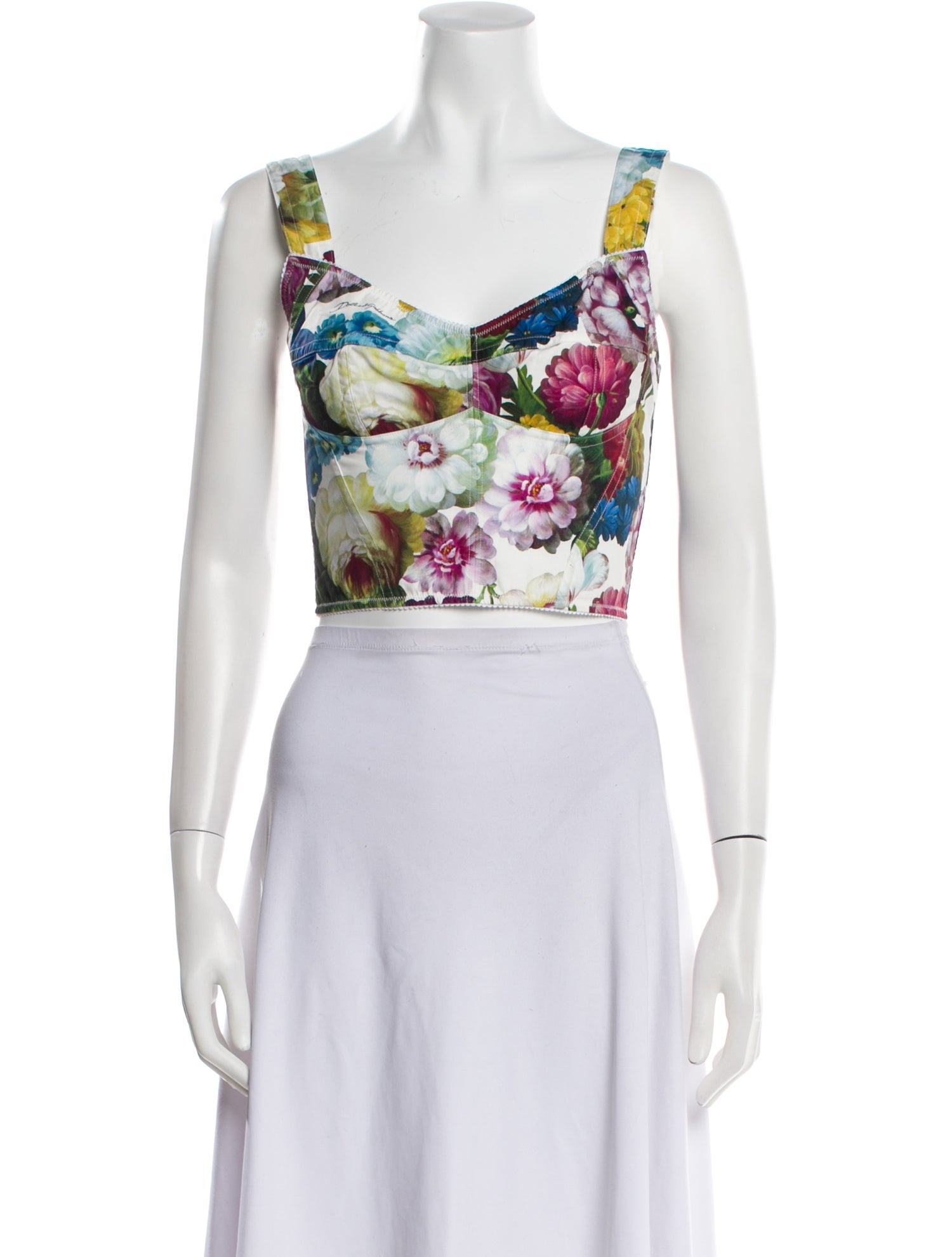 Dolce & Gabbana Floral Print Cowl Neck Crop Top