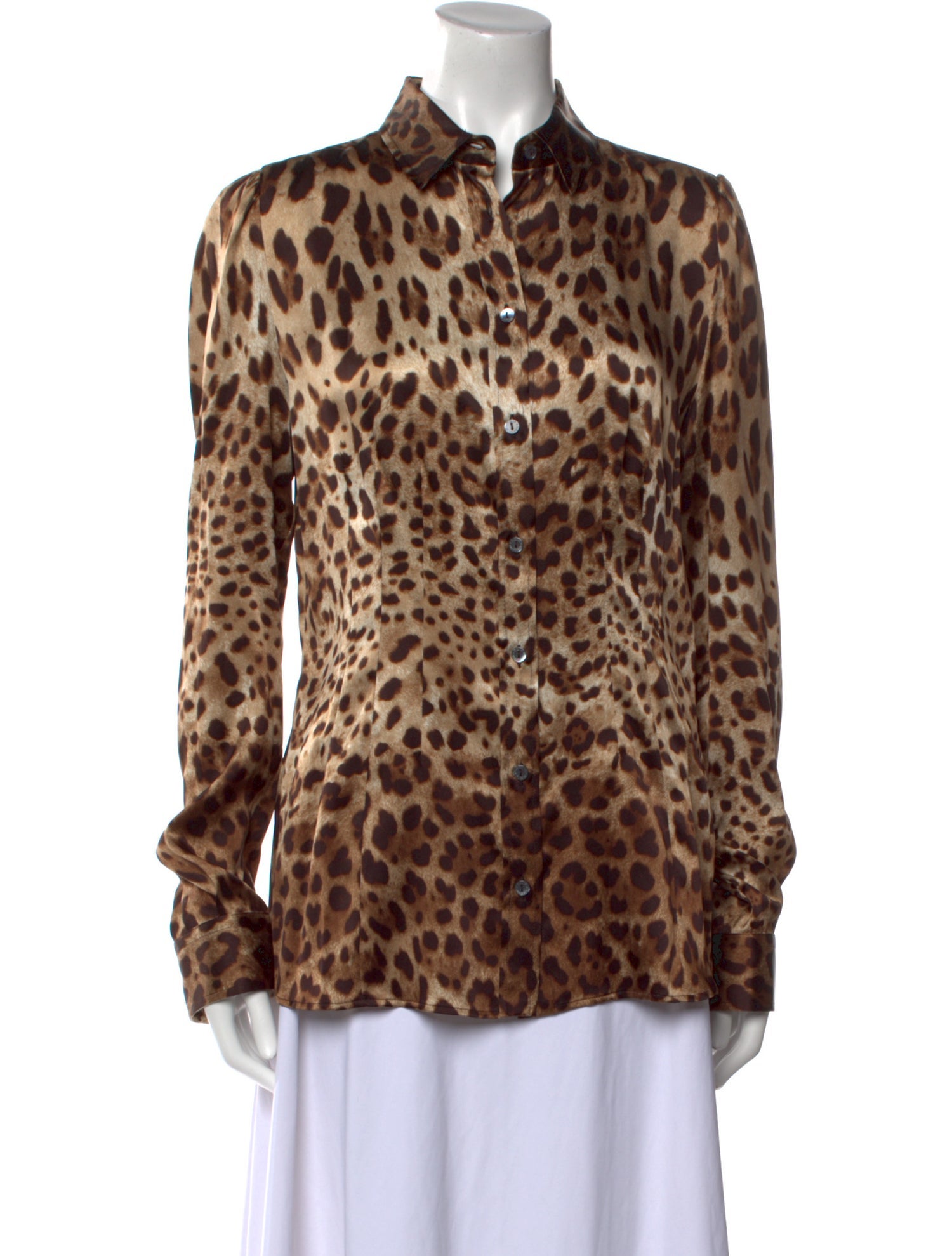 Dolce & Gabbana Silk Animal Print Button-Up Top w/ Tags