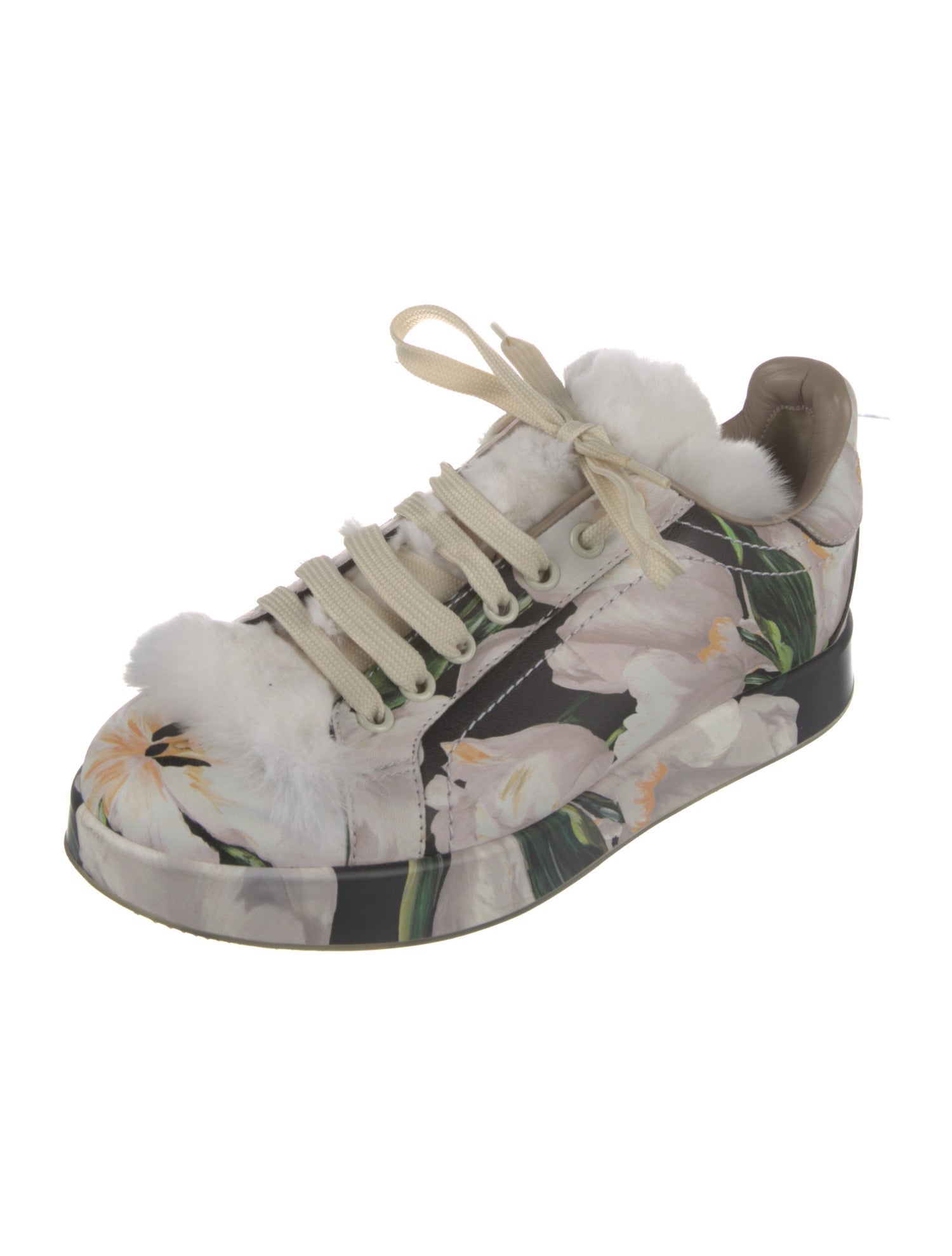 Dolce & Gabbana Leather Floral Print Sneakers