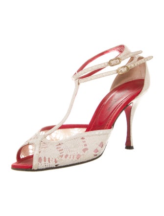 Dolce & Gabbana Canvas Lace Pattern T-Strap Pumps