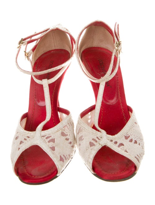 Dolce & Gabbana Canvas Lace Pattern T-Strap Pumps