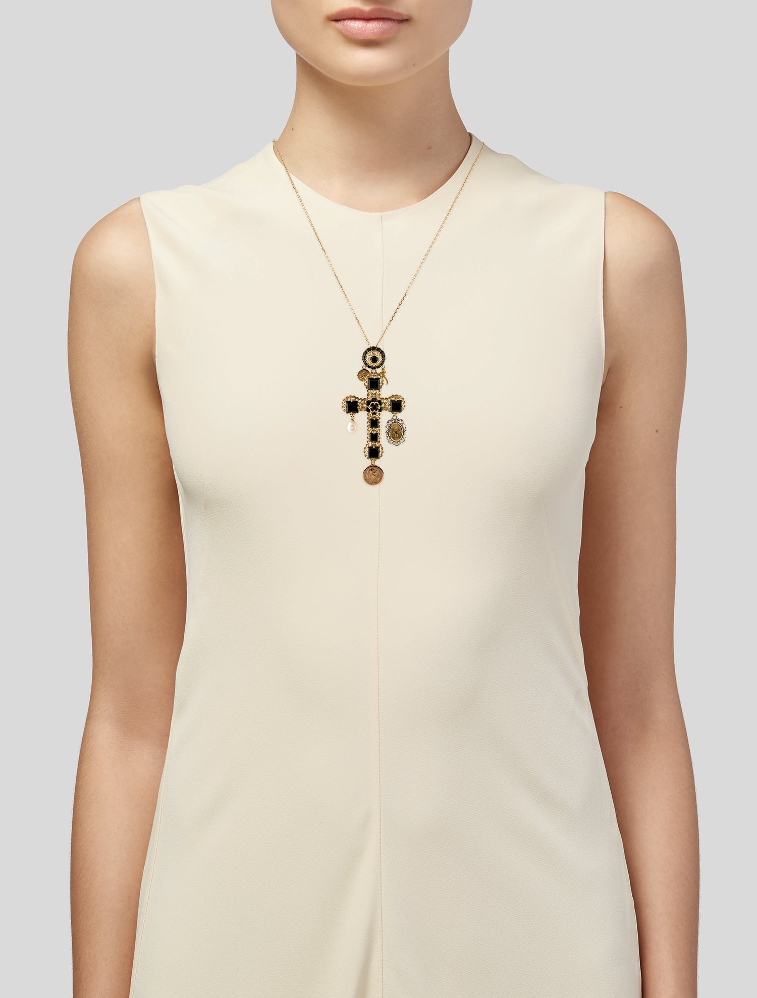 Dolce & Gabbana 18K Pearl, Sapphire & Jadeite Sicily Cross Pendant Necklace