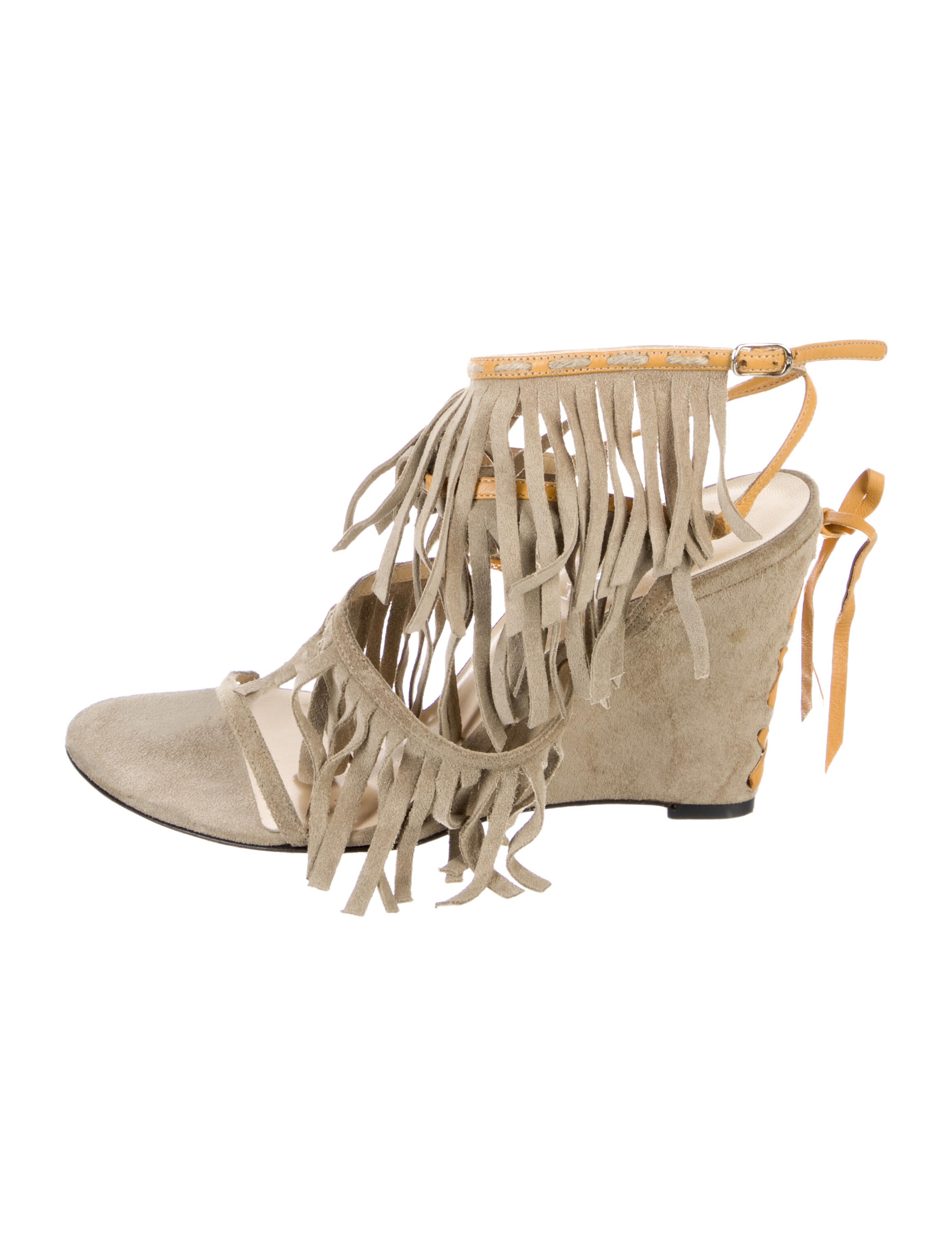 Dolce & Gabbana Suede Fringe Trim Accent Gladiator Sandals
