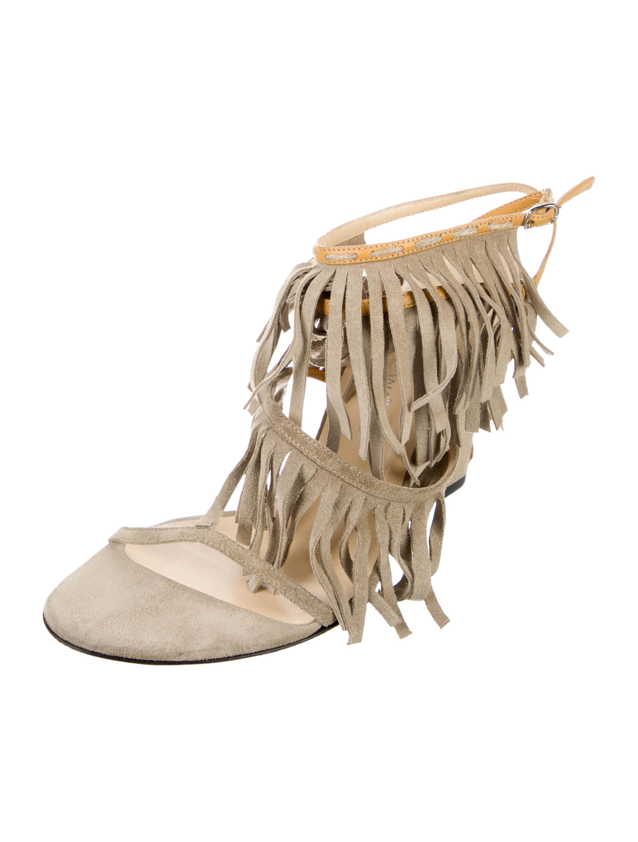 Dolce & Gabbana Suede Fringe Trim Accent Gladiator Sandals