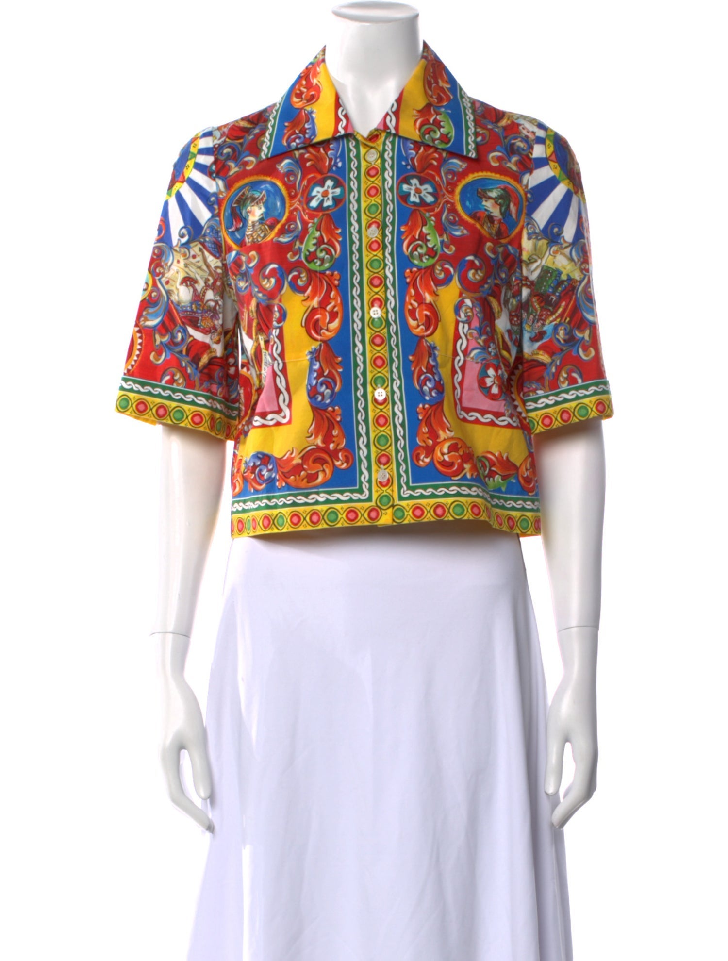 Dolce & Gabbana Paisley Print Short Sleeve Crop Top