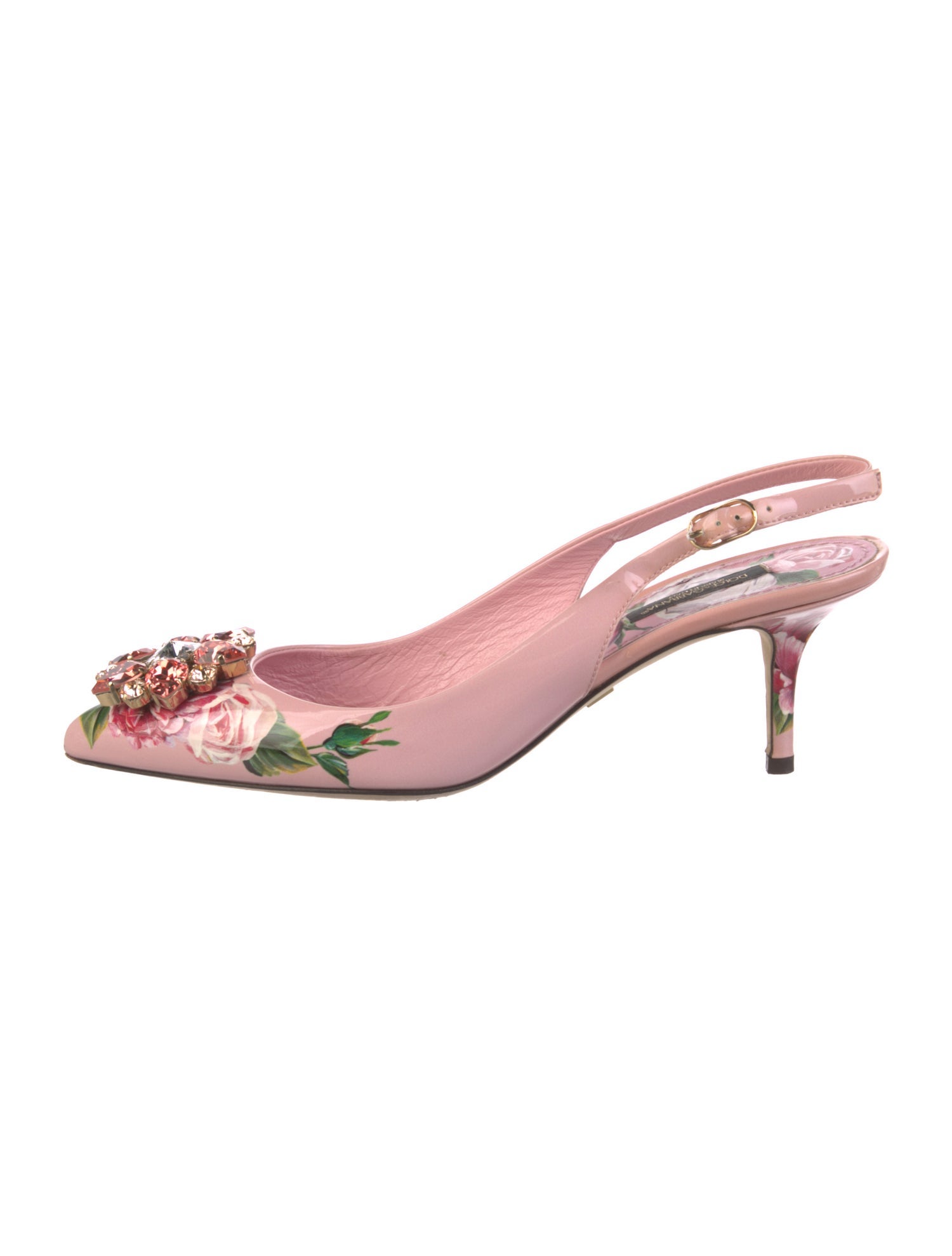 Dolce & Gabbana Patent Leather Floral Print Slingback Pumps