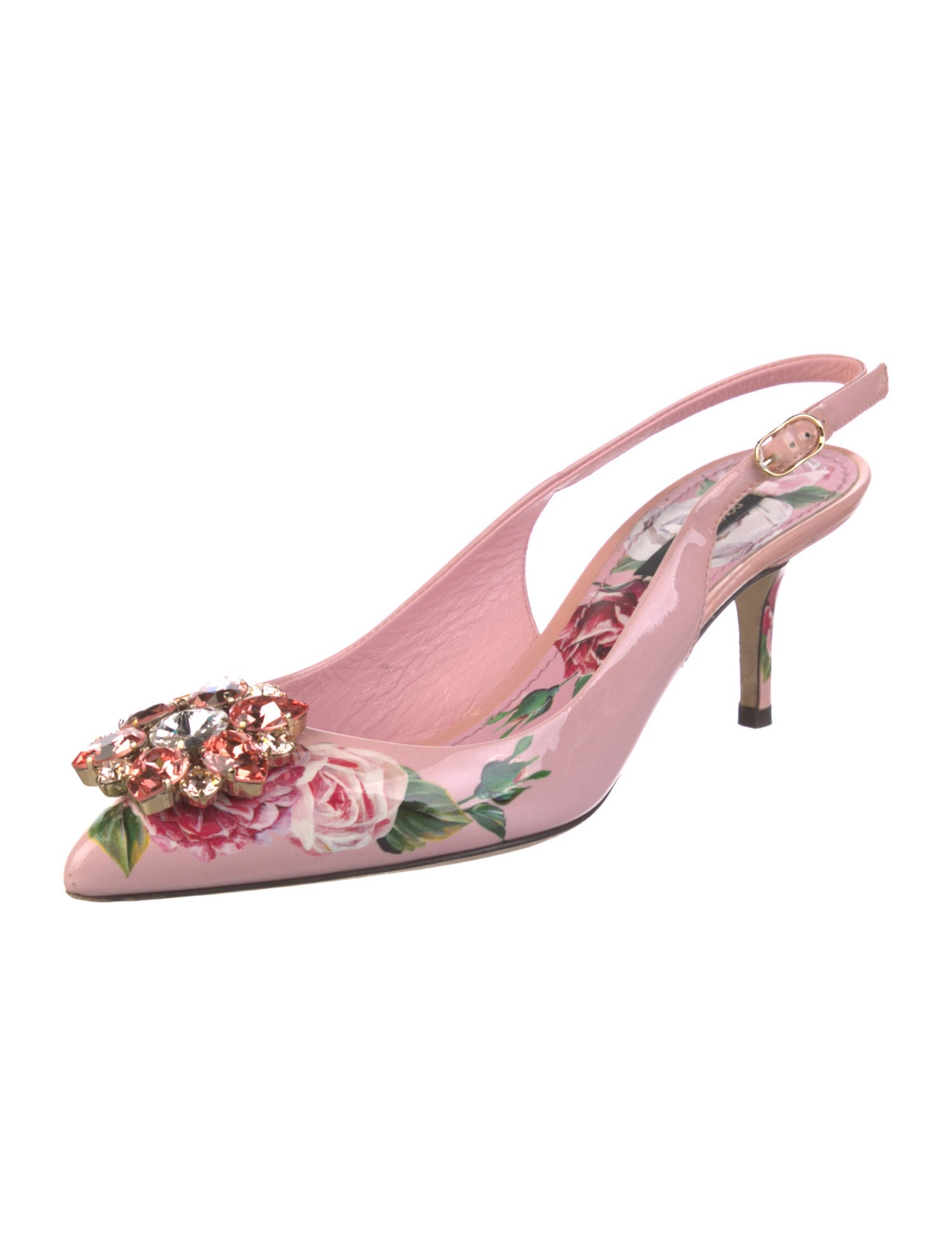 Dolce & Gabbana Patent Leather Floral Print Slingback Pumps