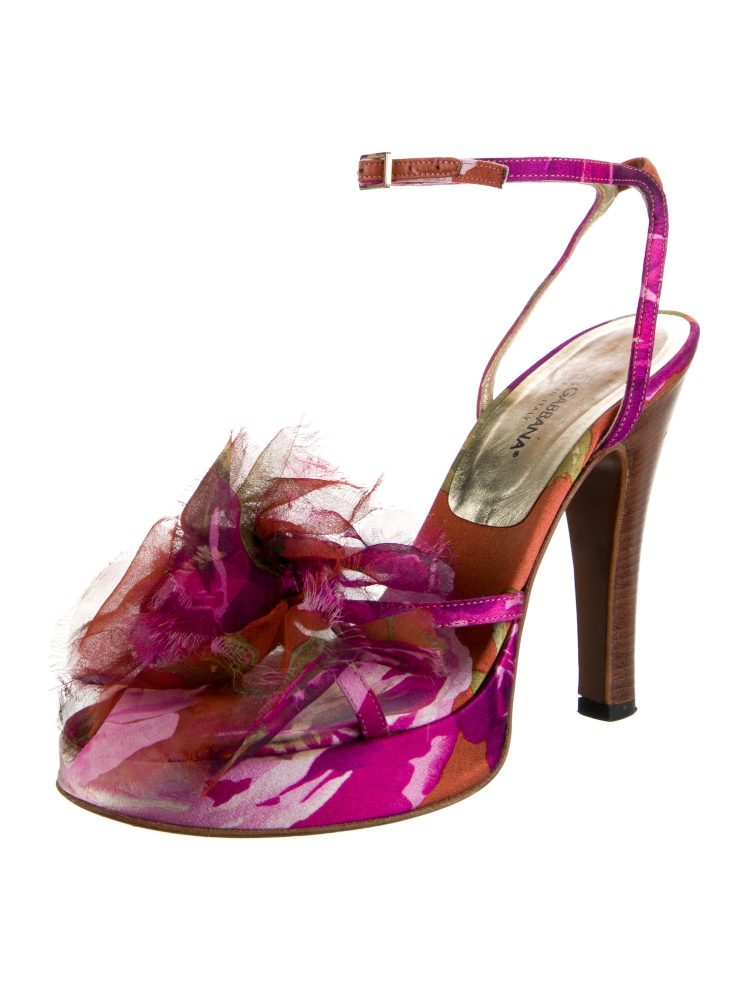 Dolce & Gabbana Satin Floral Print Slingback Sandals