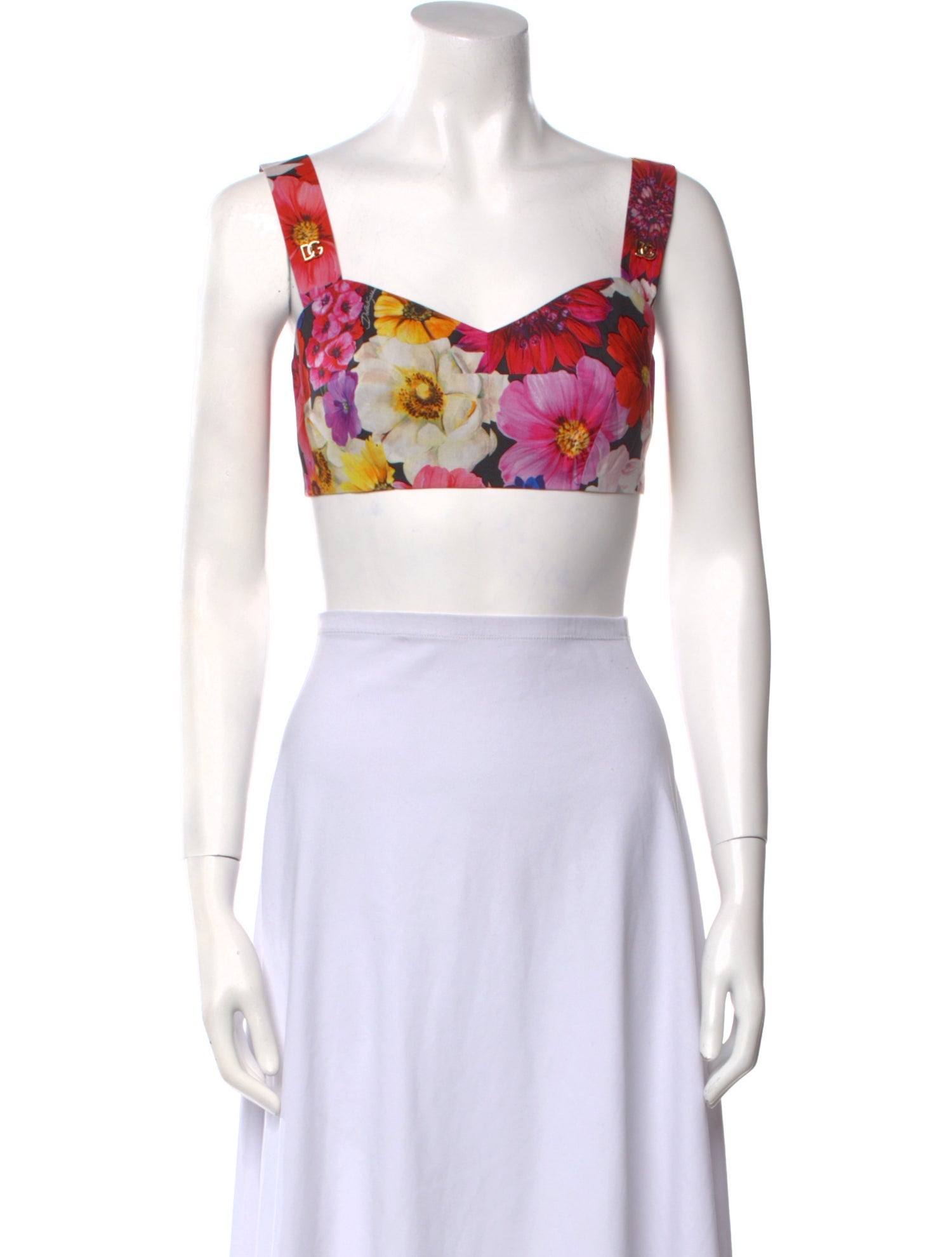 Dolce & Gabbana Floral Print Square Neckline Crop Top