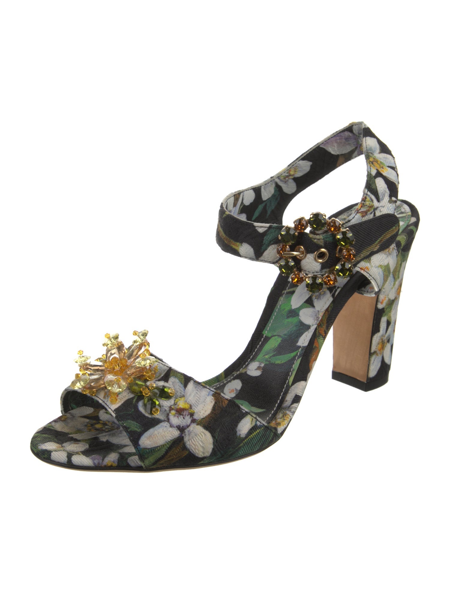 Dolce & Gabbana Floral Print Crystal Embellishments Slingback Sandals