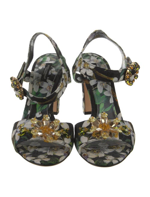 Dolce & Gabbana Floral Print Crystal Embellishments Slingback Sandals