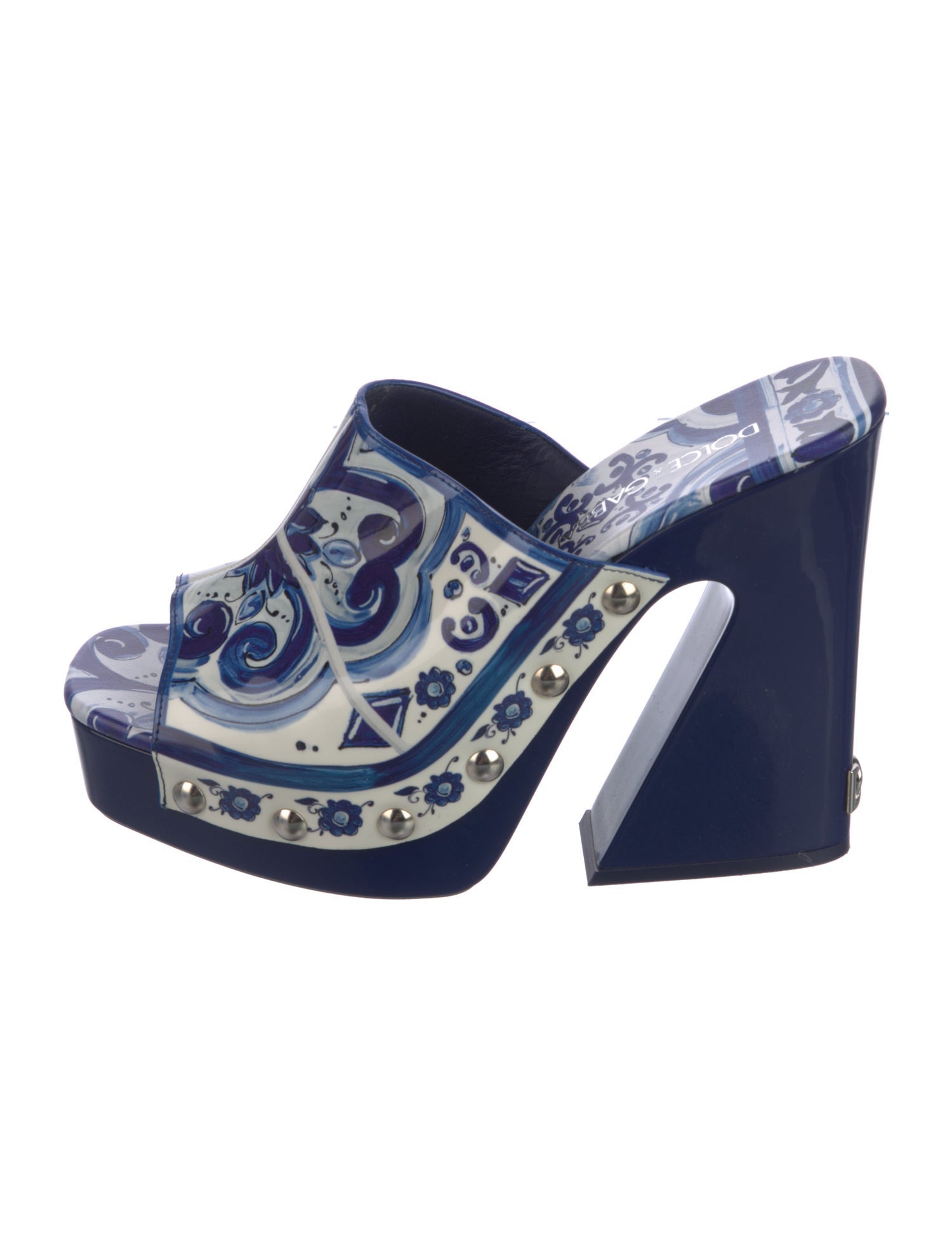 Dolce & Gabbana Patent Leather Printed Mules