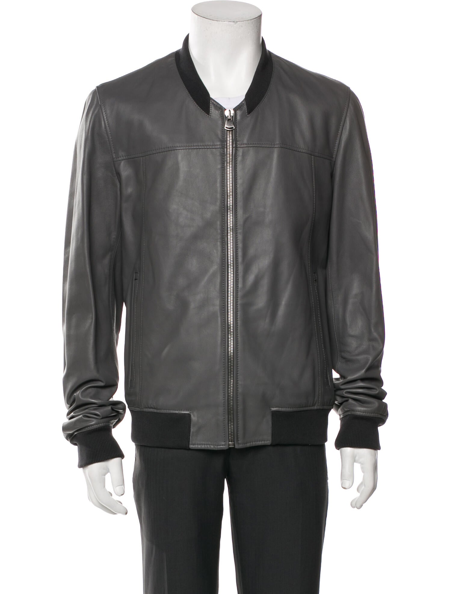 Dolce & Gabbana Lamb Leather Colorblock Pattern Bomber Jacket