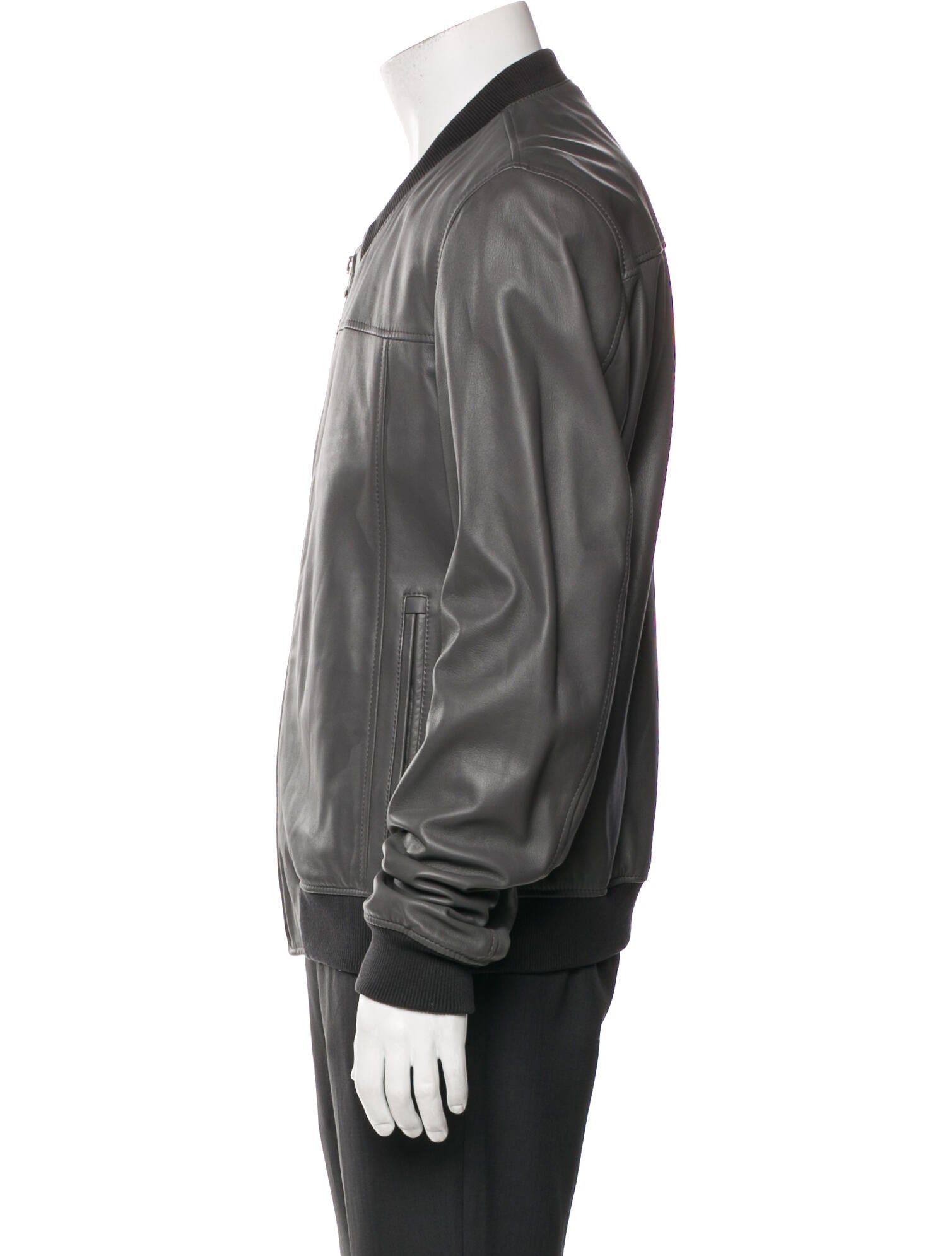 Dolce & Gabbana Lamb Leather Colorblock Pattern Bomber Jacket