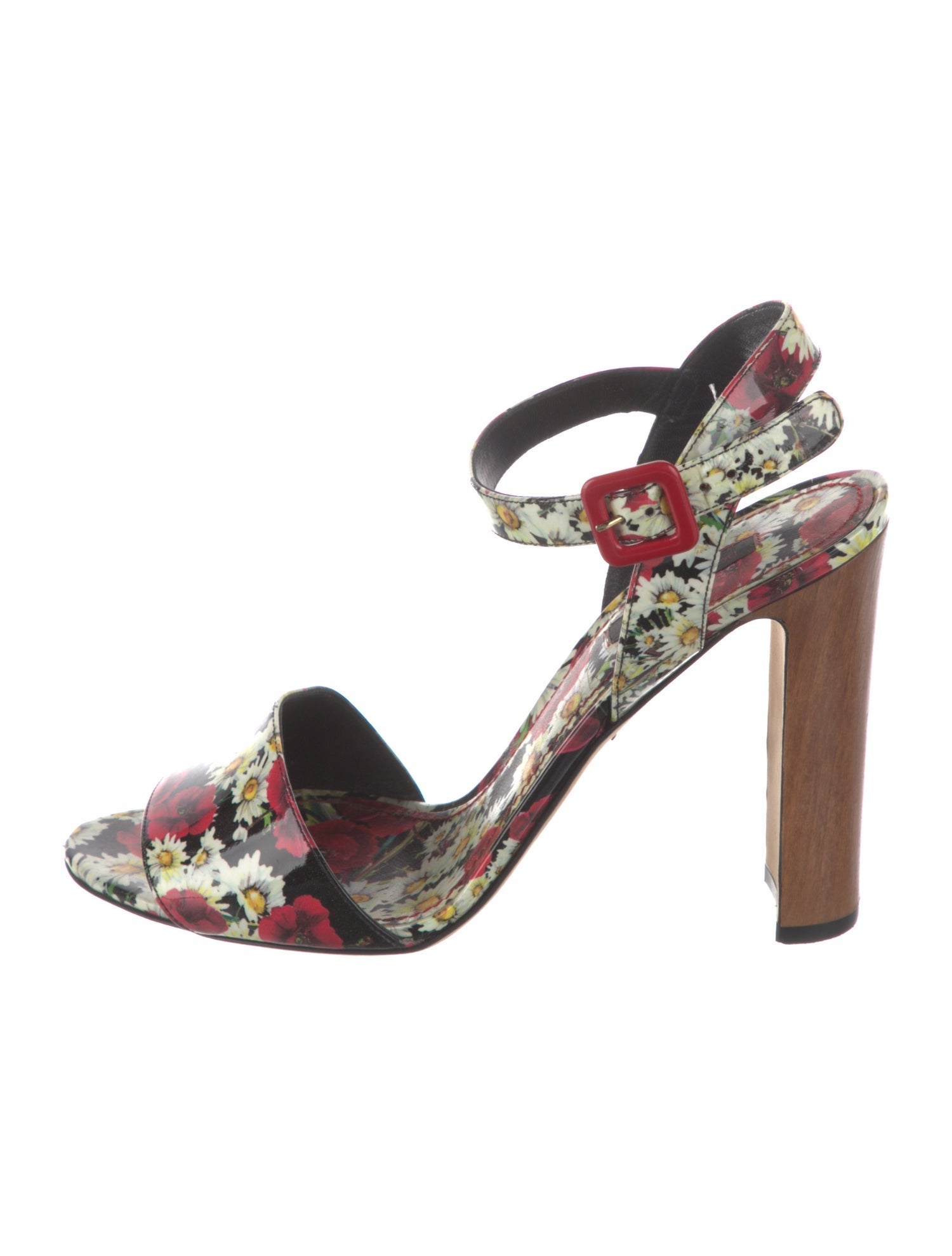 Dolce & Gabbana Patent Leather Floral Print Slingback Sandals