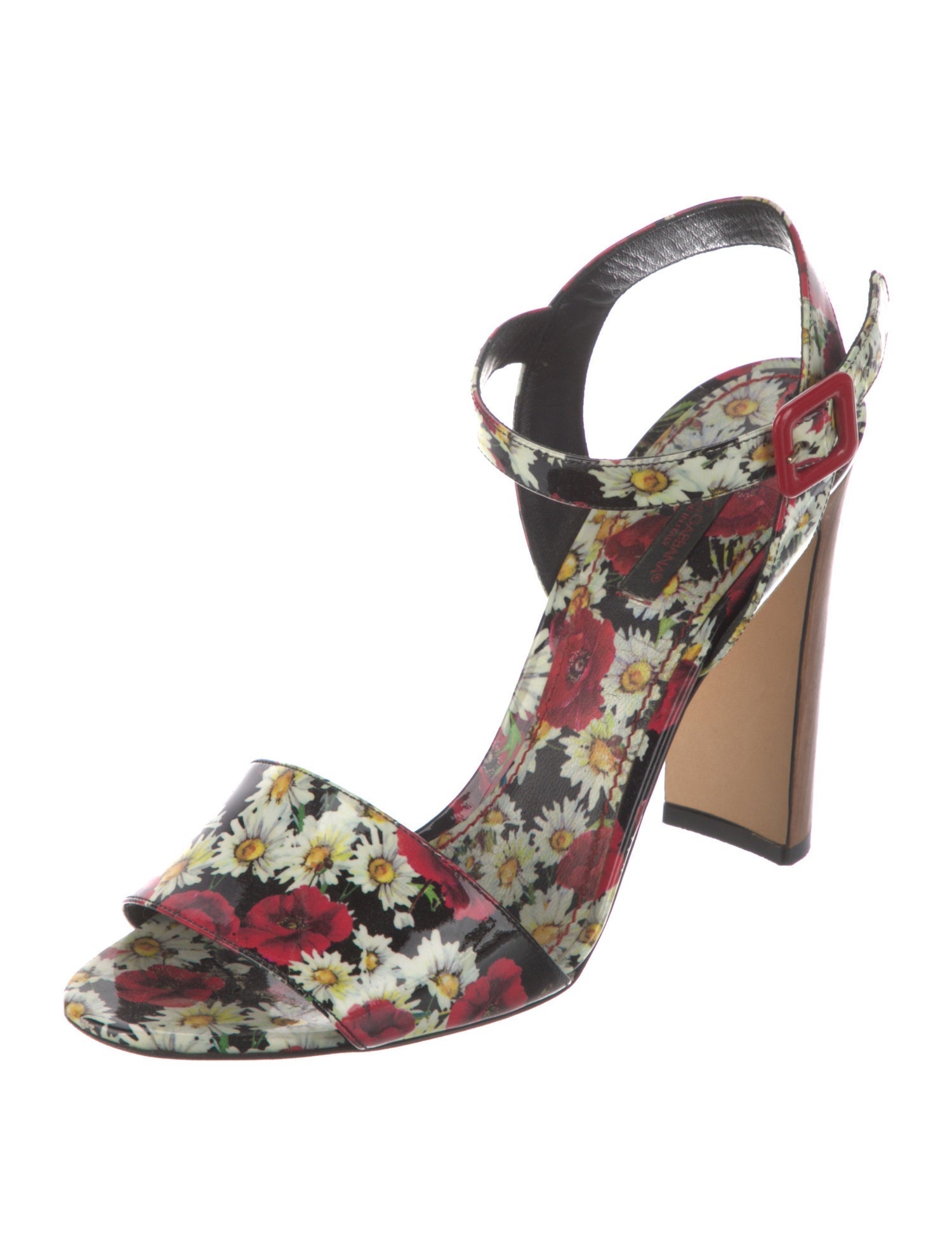 Dolce & Gabbana Patent Leather Floral Print Slingback Sandals