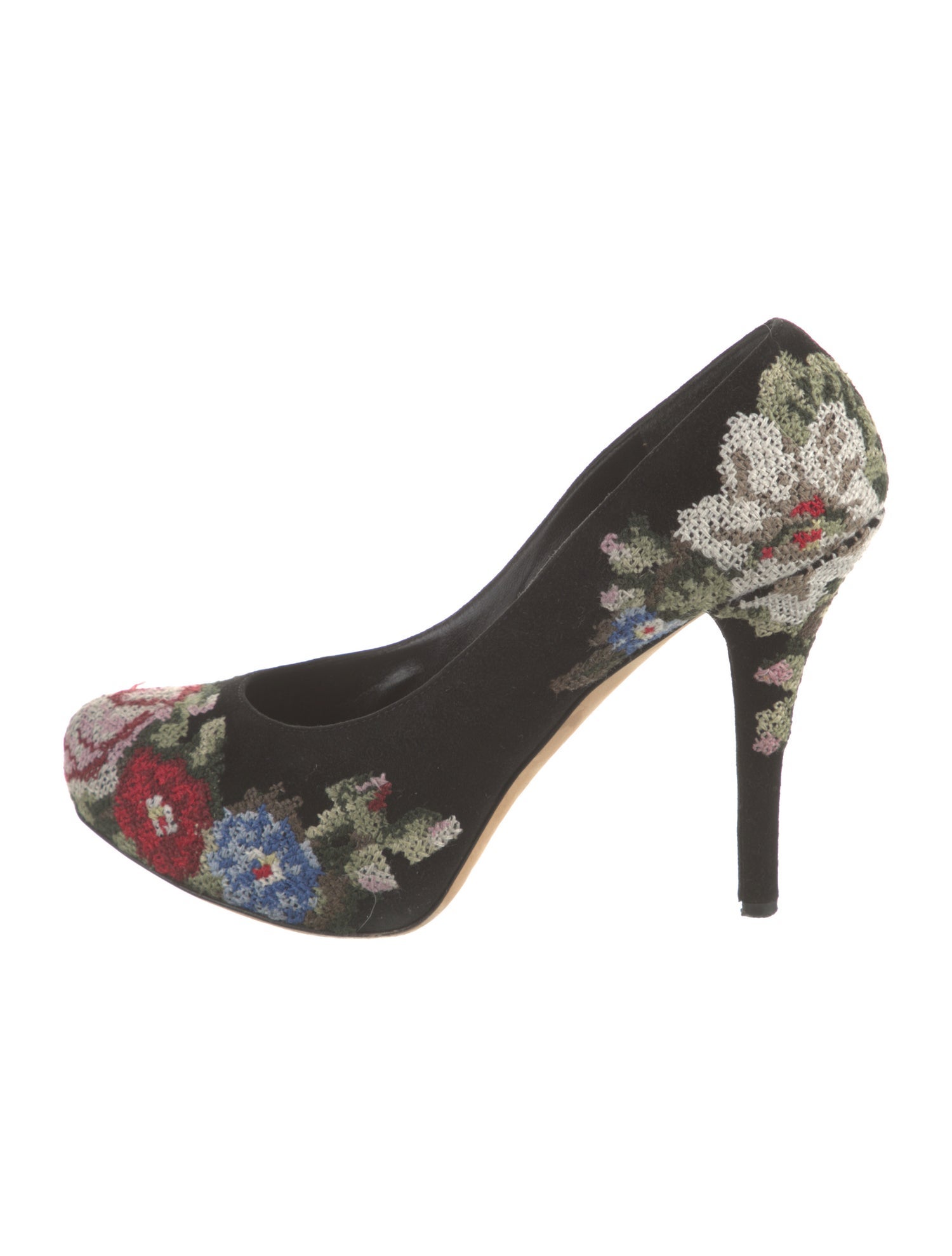 Dolce & Gabbana Suede Floral Print D'Orsay Pumps