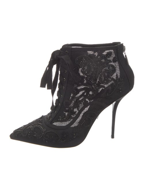 Dolce & Gabbana Mesh Lace Pattern Lace-Up Boots