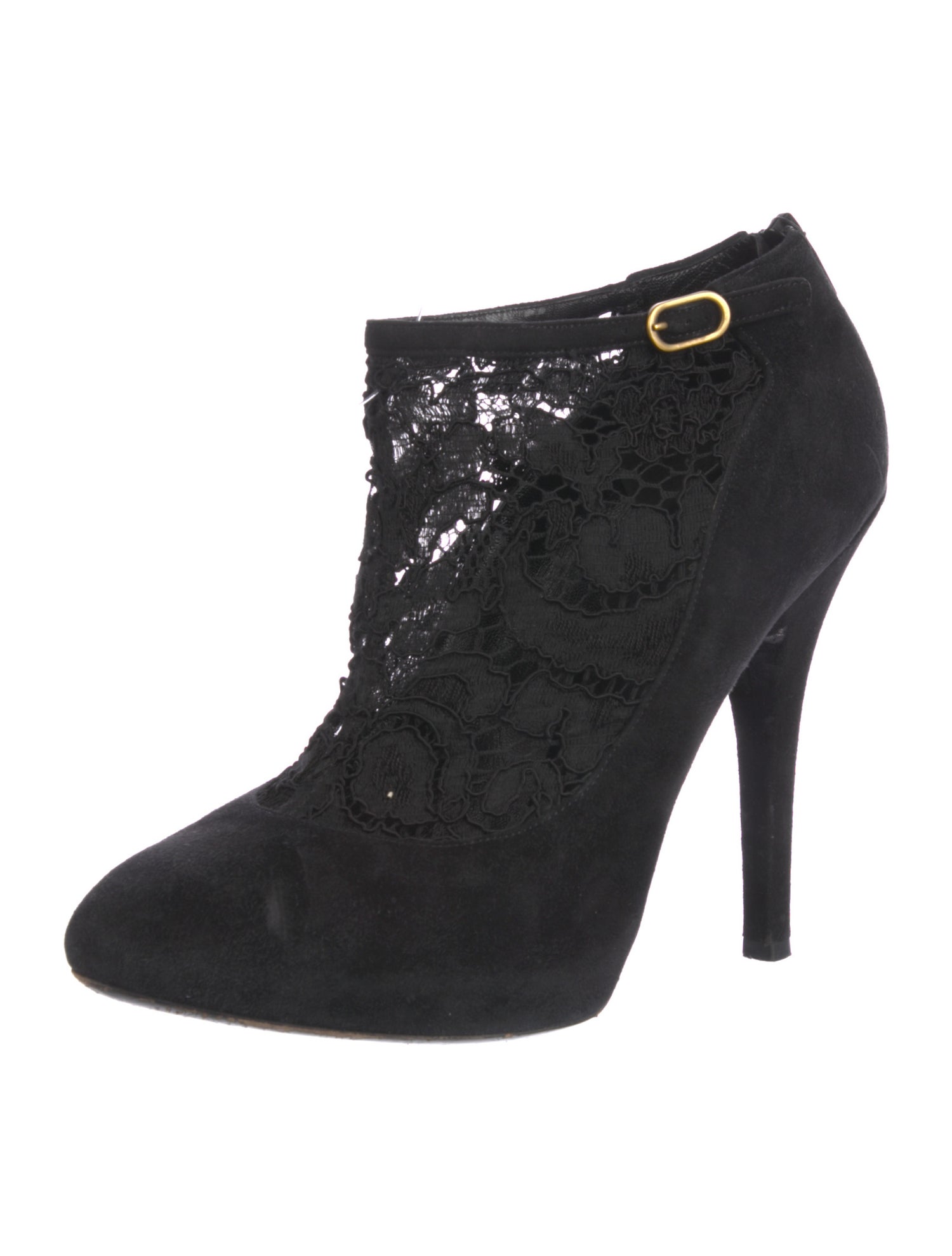 Dolce & Gabbana Suede Lace Trim Embellishment Pumps