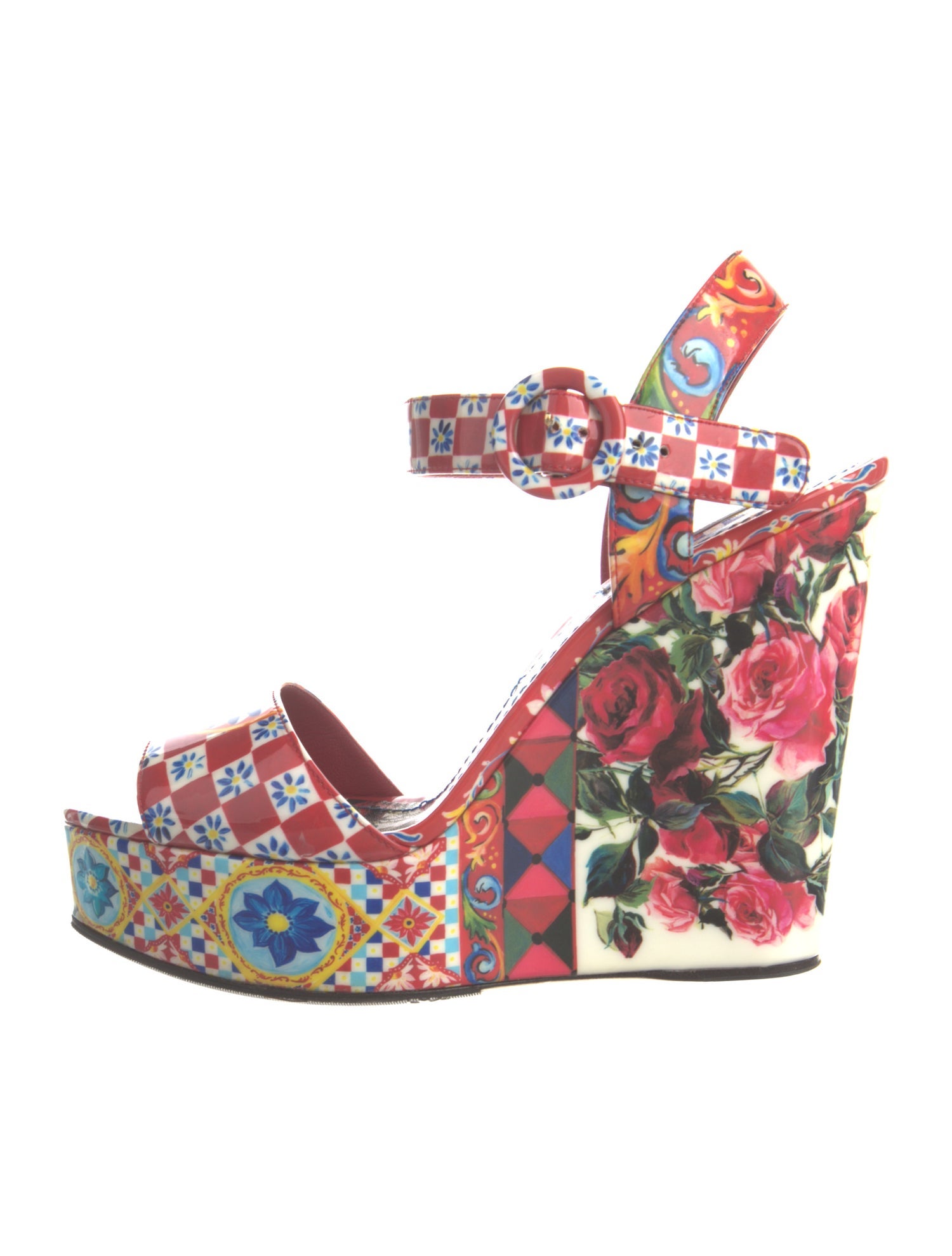 Dolce & Gabbana Mambo Rose Print Patent Leather Sandals