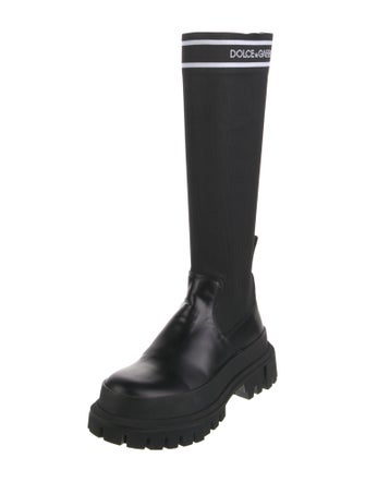 Dolce & Gabbana Leather Graphic Print Sock Boots
