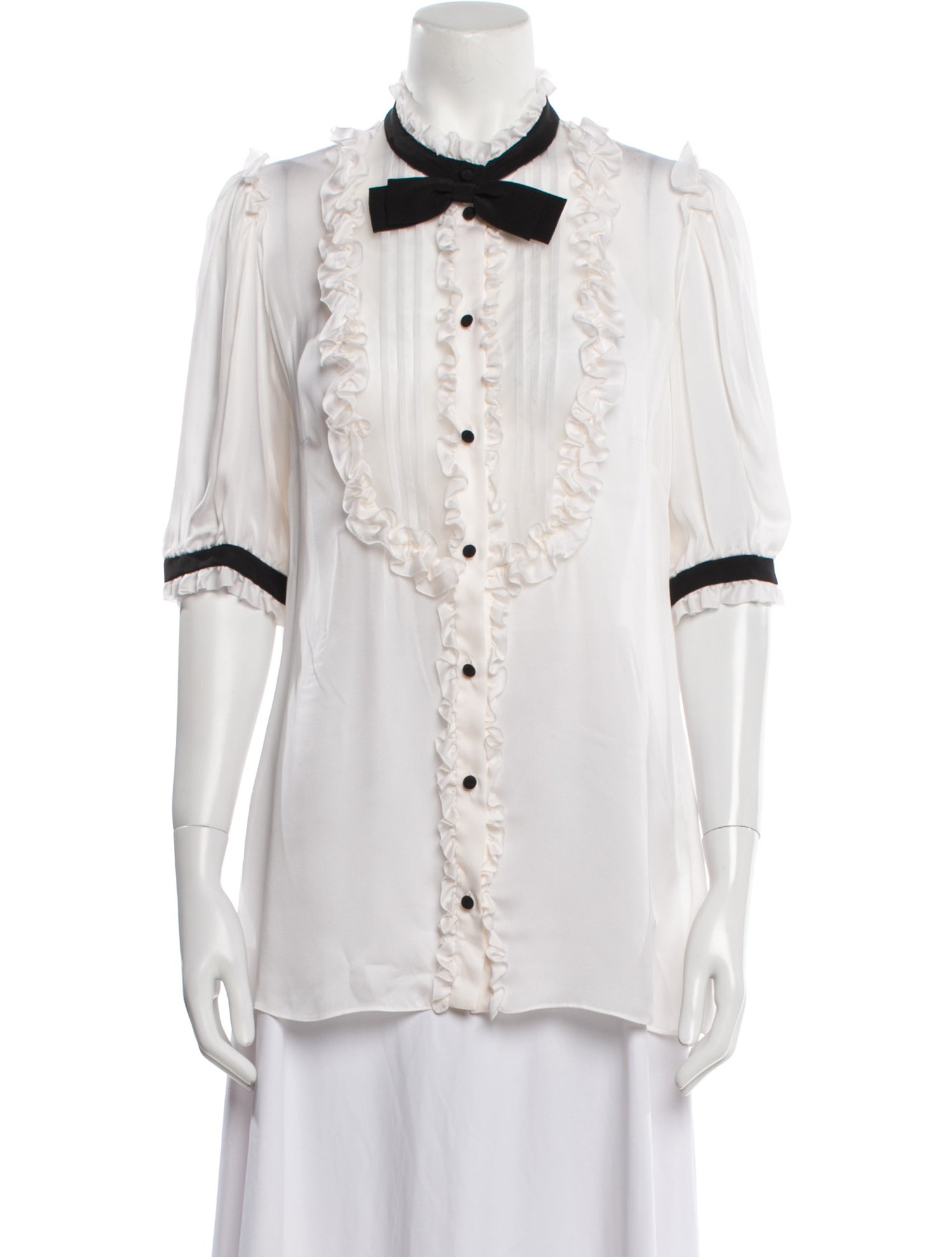Dolce & Gabbana Silk Three-Quarter Sleeve Button-Up Top