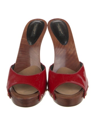 Dolce & Gabbana Patent Leather Studded Accents Slides