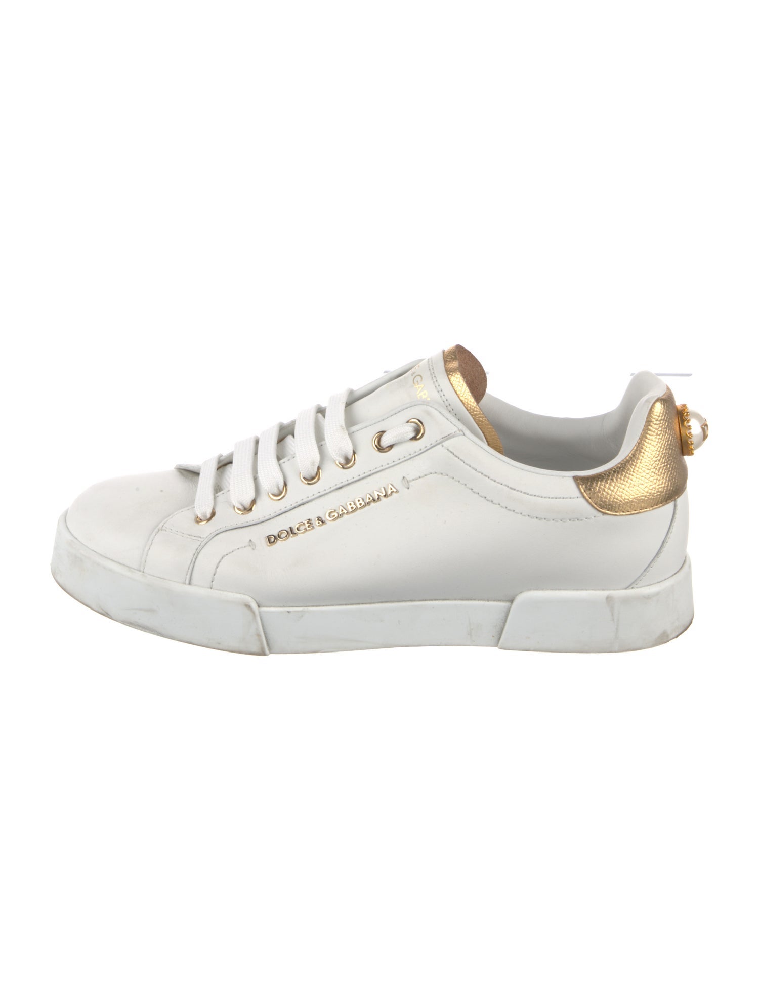 Dolce & Gabbana Faux Pearl Accents Leather Sneakers